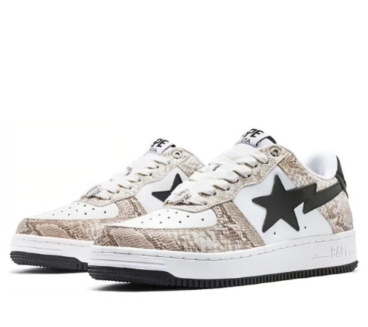 A BATHING APE STA Skateboarding Shoes Men Low-top Beige/White