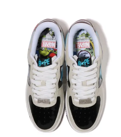 Marvel X A BATHING APE STA Skateboarding Shoes Women's Low-top Beige/black/blue