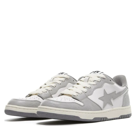 A BATHING APE Bape Stylish Skateboarding Shoes Men Low-top White/Gray