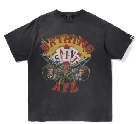 A BATHING APE BAPE X SAINT Mxxxxxx Co-branded Series T-shirt Unisex Dark Grey