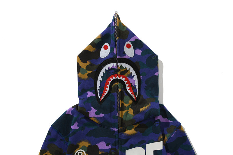 Hand Draw Pattern Shark Zip Hoodie