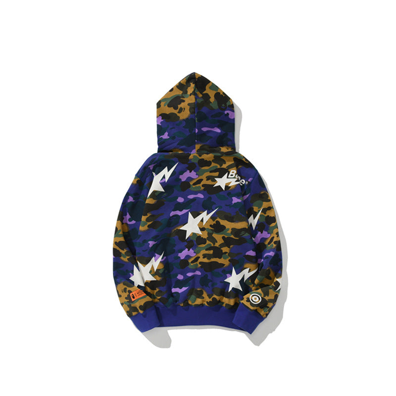 Hand Draw Pattern Shark Zip Hoodie