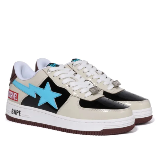 Marvel X A BATHING APE STA Skateboarding Shoes Women's Low-top Beige/black/blue