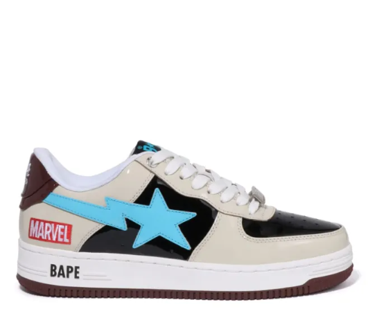 Marvel X A BATHING APE STA Skateboarding Shoes Women's Low-top Beige/black/blue